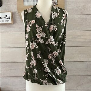 A New Day Floral Wrap Blouse - Green and Pink M